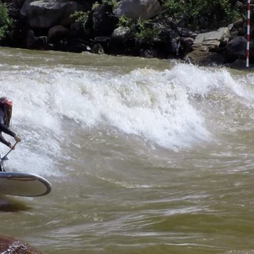 SUP river surfing Ponderosa Wave, Durango, CO